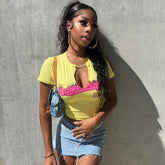 Hollowed-Out Short-Sleeved T-Shirt Top